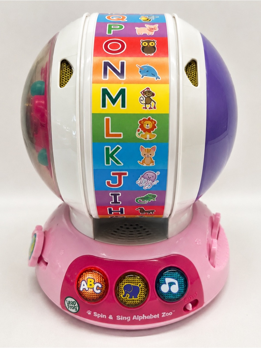 LeapFrog Spin & Sing Alphabet Zoo Pink Learning Toy Lights Sounds Tested